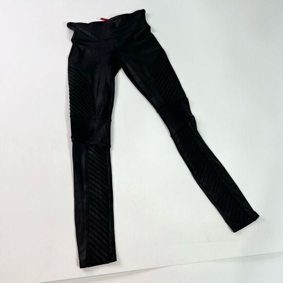Spanx Leggings Womens Small Very Black Edgy Nylon Blend Faux Leather Moto Leggin - Picture 1 of 12